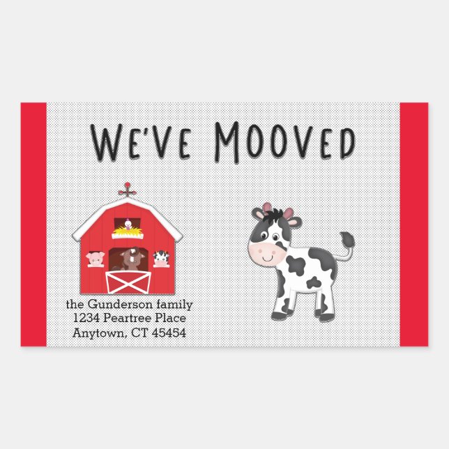 Sticker Rectangulaire We've Moved Cow in Barnyard Relocation Notice (Devant)