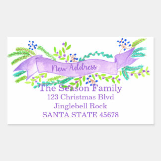 Sticker Rectangulaire We've Moved/New Address , watercolor Christmas