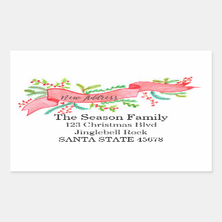 Sticker Rectangulaire We've Moved/New Address , watercolor Christmas
