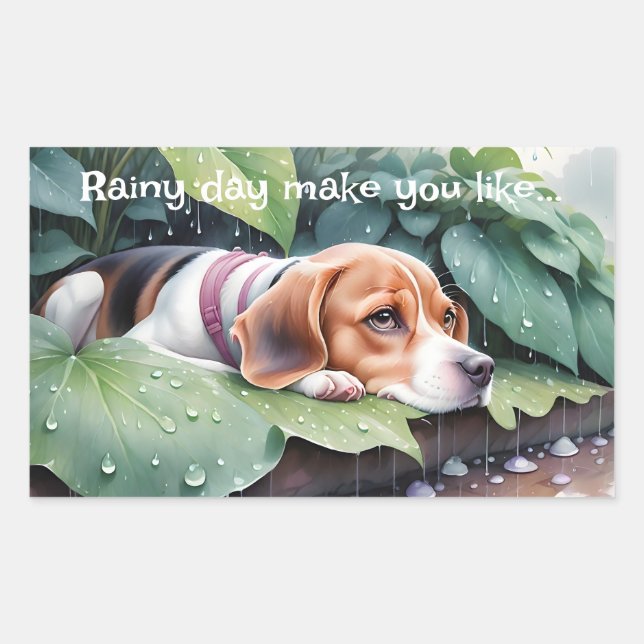 Sticker Rectangulaire Whimsical mignon Beagle Rainy Day Vert Botanique (Devant)