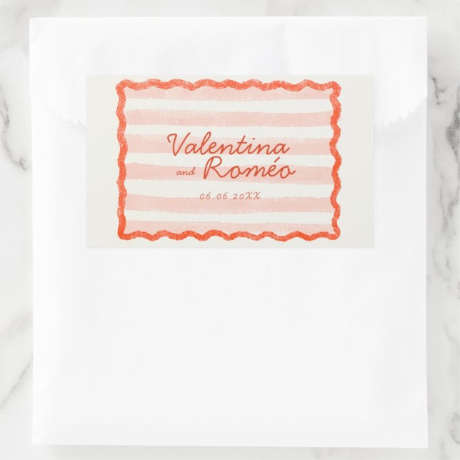 Sticker Rectangulaire Whimsical moderne rose et Mariage rouge (Sac)