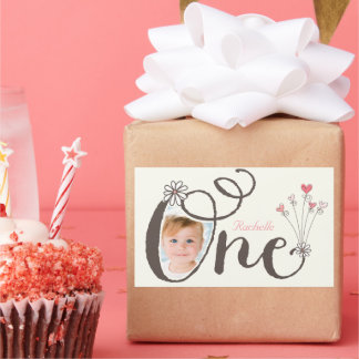 Sticker Rectangulaire Whimsical One mignon fille 1er anniversaire fête F