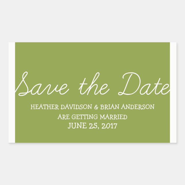 Sticker Rectangulaire Whimsy Save the Date Stickers, Olive Green (Devant)