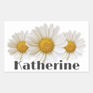 Sticker Rectangulaire White Daisies Nom personnalisé Floral