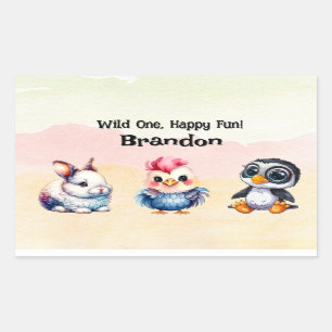 Sticker Rectangulaire Wild One Happy Fun Woodland Animaux Aquarelle