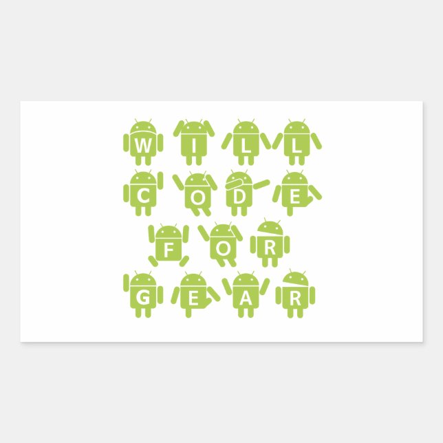 Sticker Rectangulaire Will Code For Gear (Développeur Logiciel Bugdroid) (Devant)
