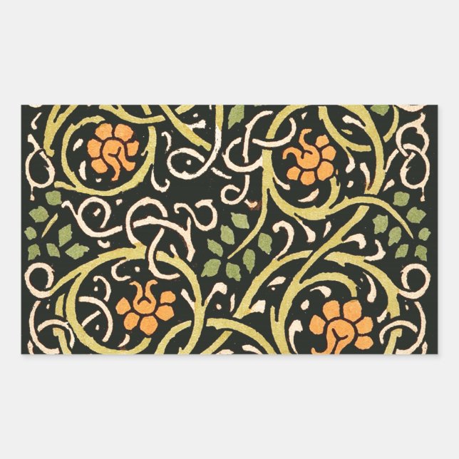 Sticker Rectangulaire William Morris Black Floral Art (Devant)