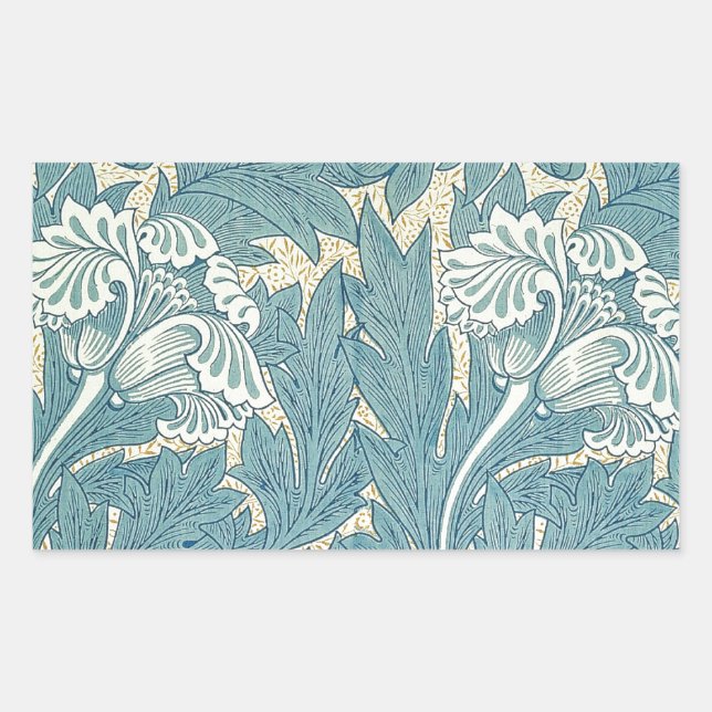 Sticker Rectangulaire William Morris Classique Tulipe Bleu Floral (Devant)