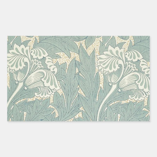 Sticker Rectangulaire William Morris Classique Tulipe Bleu Floral (Devant)