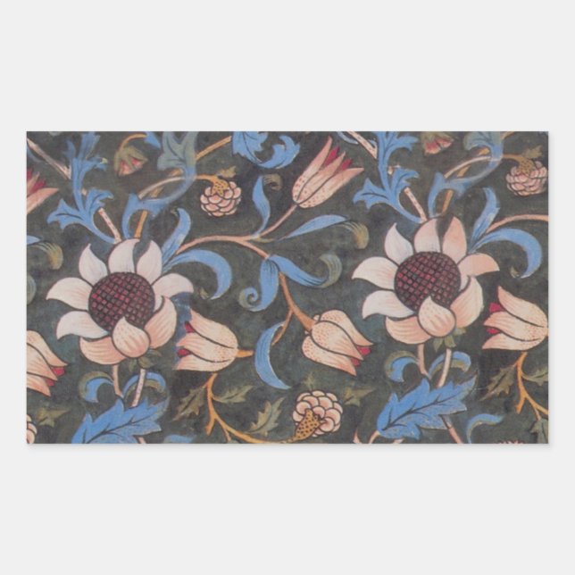 Sticker Rectangulaire William Morris Evenlode Textile Floral Art (Devant)