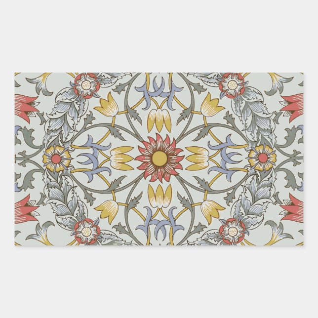 Sticker Rectangulaire William Morris Floral Circle Flower Illustration (Devant)