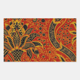 Sticker Rectangulaire William Morris India Rouge Floral Vintage Classiqu