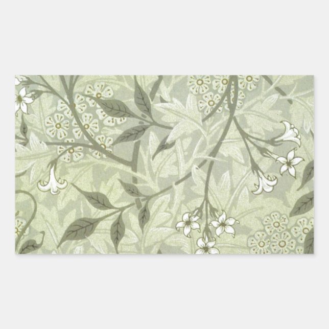 Sticker Rectangulaire William Morris Jasmine Botanique Antique Vintage (Devant)
