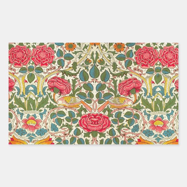 Sticker Rectangulaire William Morris Rose Floral Chintz rose (Devant)