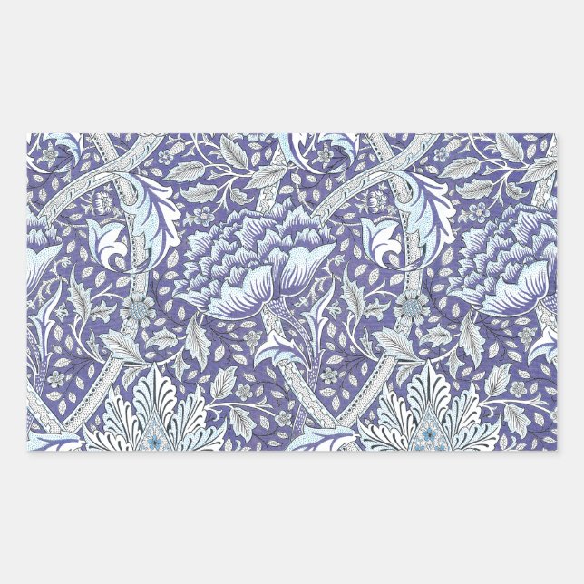 Sticker Rectangulaire William Morris Windrush Motif Bleu Floral (Devant)
