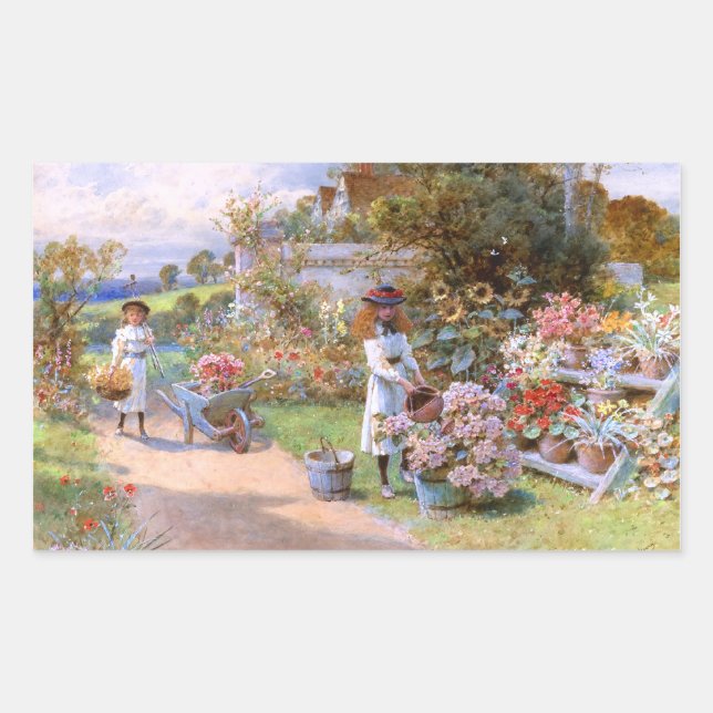 Sticker Rectangulaire William Stephen Coleman : Le jardin des fleurs (Devant)