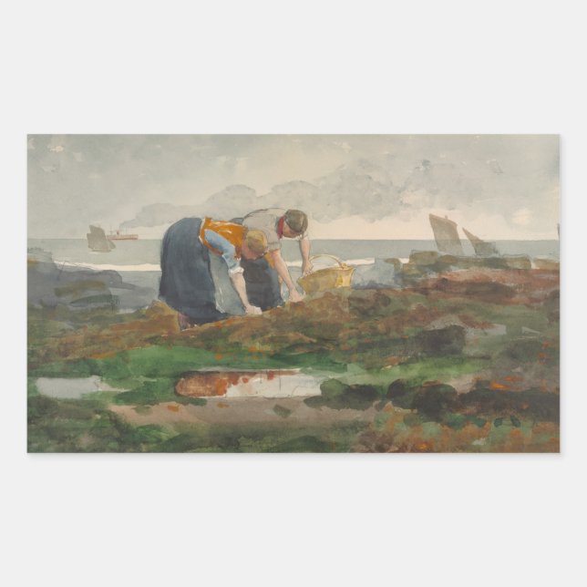 Sticker Rectangulaire Winslow Homer - Les cueilleurs de moules (Devant)