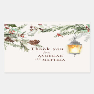 Sticker Rectangulaire Winter Greenery Red Cardinal & Berries Mariage