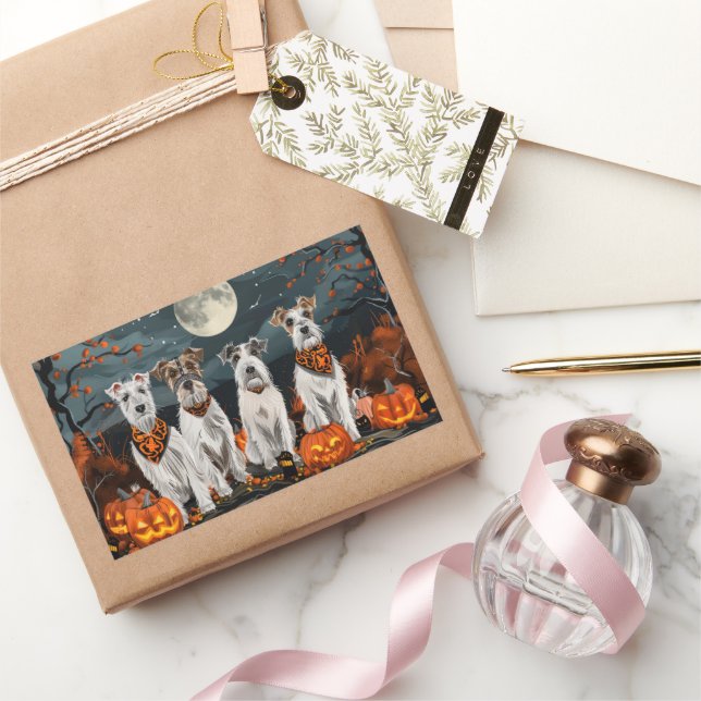Sticker Rectangulaire Wirefox Terrier Halloween Éffrayant (Cadeaux)