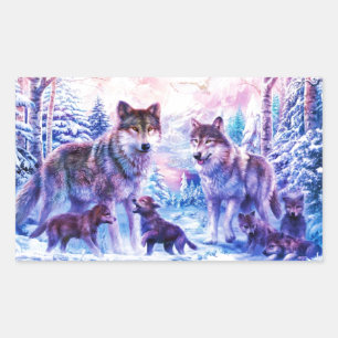 Sticker Rectangulaire Wolf Family