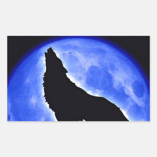 Sticker Rectangulaire Wolf Howling à Moon (Devant)