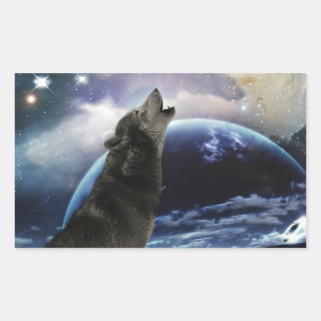 Sticker Rectangulaire Wolf hurle sur la lune (Devant)