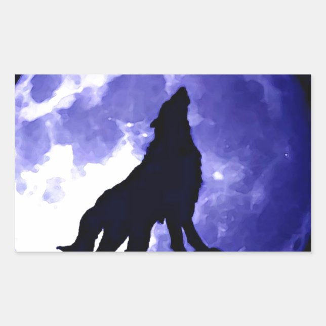 Sticker Rectangulaire Wolf Silhouette & Pleine lune (Devant)