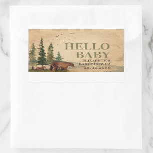 Sticker Rectangulaire Woodland Mama Bear & Cub Baby shower