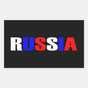 Sticker Rectangulaire Word RUSSIA in tricolor color flag of the country