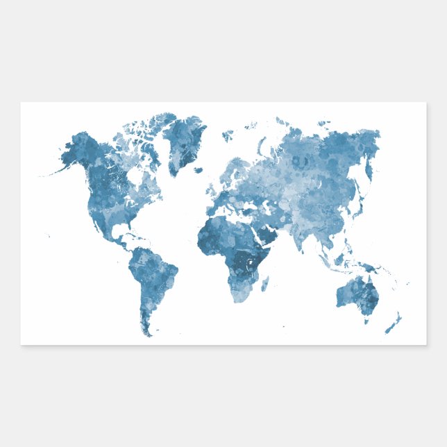 Sticker Rectangulaire World map in watercolor 09 Blue (Devant)