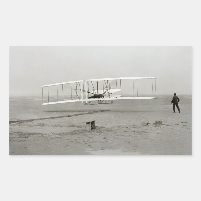 Sticker Rectangulaire Wright Brothers Flyer First Plane Flight Aviation (Devant)