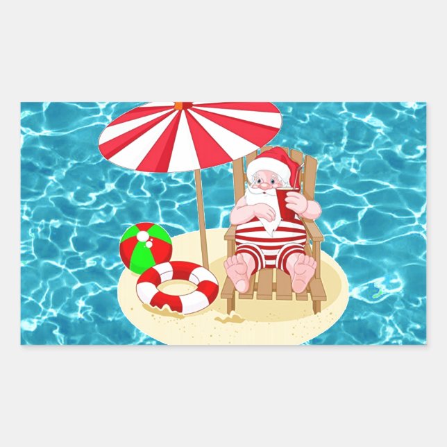 Sticker Rectangulaire xmas beach santa claus (Devant)