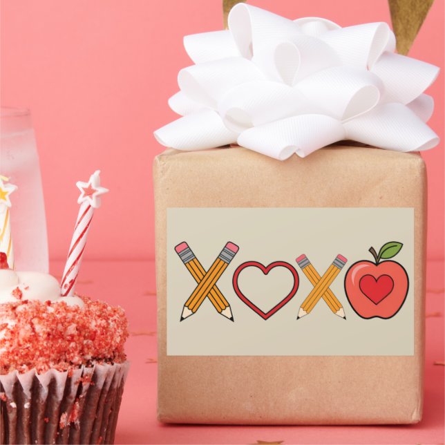 Sticker Rectangulaire XOXO Professeur Saint-Valentin Crayon et Pomme  (Fête)