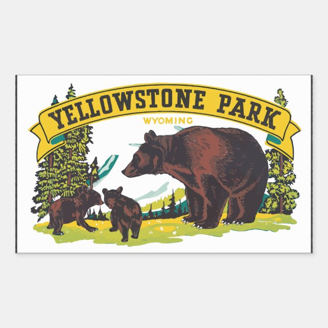 Sticker Rectangulaire Yellowstone Park Wyoming, Vintage (Devant)