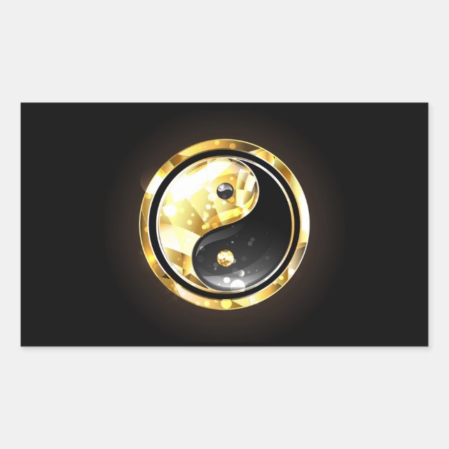 Sticker Rectangulaire Yin Yang or sur noir (Devant)