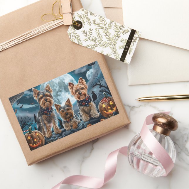 Sticker Rectangulaire Yorkshire Terrier Halloween Éffrayant (Cadeaux)