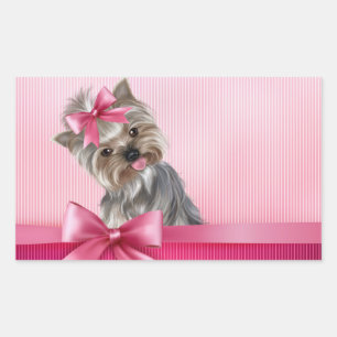 Sticker Rectangulaire Yorkshire Terrier Pink Princess Yorkie Puppy Dog