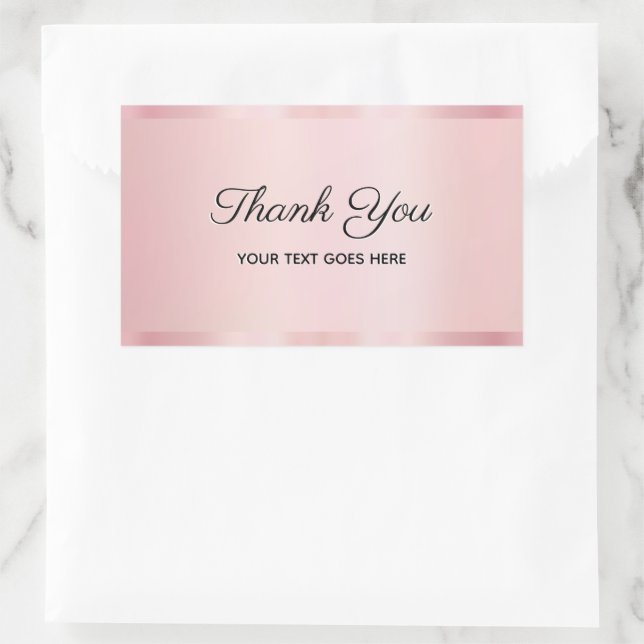 Sticker Rectangulaire Your Custom Text Glam Rose Gold Script Thank You (Sac)
