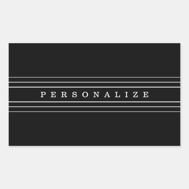 Sticker Rectangulaire Your Custom Text & Modern Stripes | Black & White (Devant)