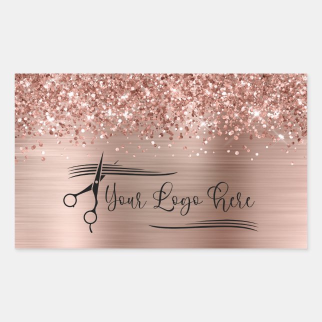 Sticker Rectangulaire Your Logo Glittery Rose Gold Glam (Devant)