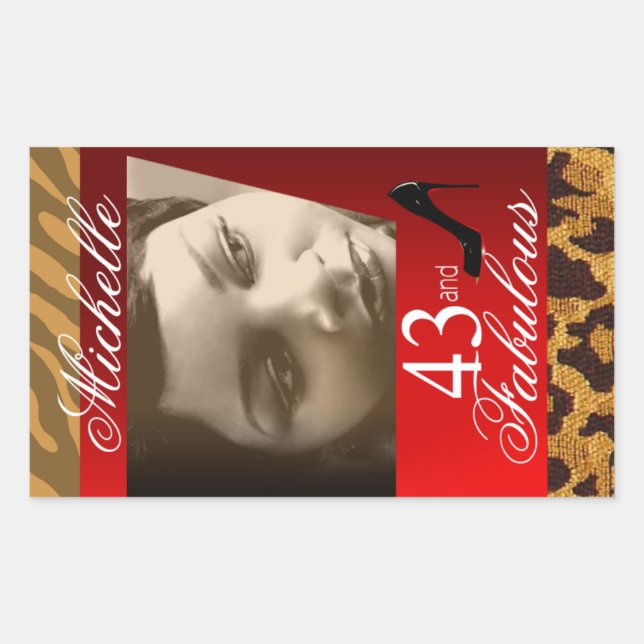 Sticker Rectangulaire Zebra Leopard Photo Anniversaire Vin de fête (Devant)