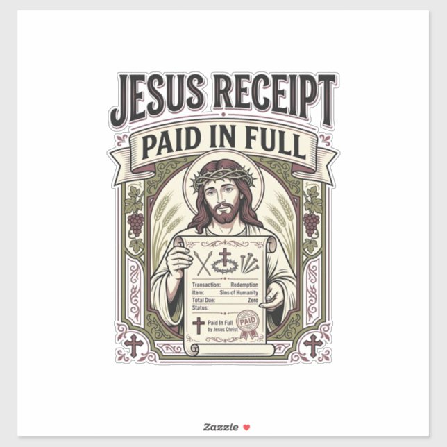 Sticker Reçu de Jésus payé en totalité Reçu de Jésus payé  (Feuille)