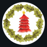 Sticker Red Christmas Tree<br><div class="desc">Stickers Arbre de Noël rouge avec couronne verte</div>