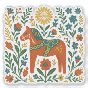 Sticker Red Dala Horse Swedish Folk Art Midsummer