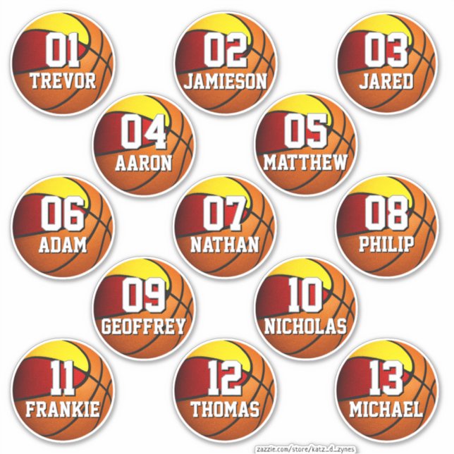 Sticker red gold basketball team colors 13 bottle labels (Devant)