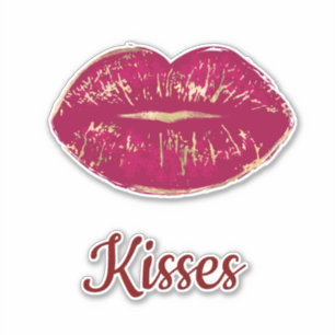 Sticker Red Gold Lips Flirty Kiss