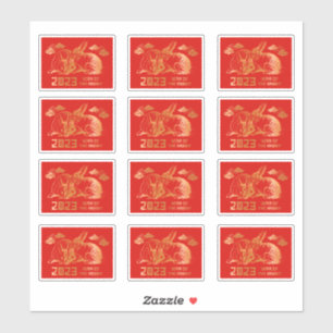 Sticker Red Gold Rabbit Chinois Nouvel An Printemps Festiv