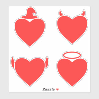 Sticker Red Hearts Pack Angel, Diable, Elfe et Assistant