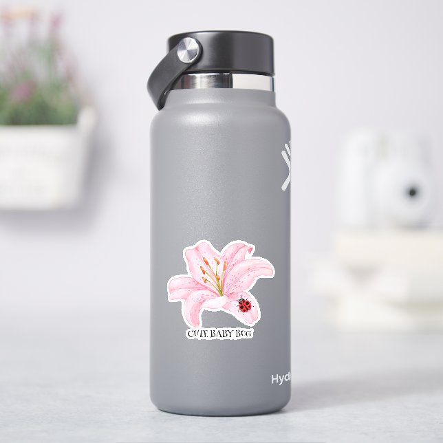 Sticker Red Ladybug rose Lily Flower nom personnalisé fill (HydroFlask)