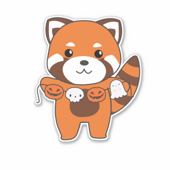 Sticker Red Panda Happy Halloween Costume Citrouille (Devant)